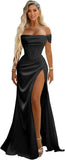Off Shoulder Mermaid Prom Dresses with Slit 2027 Long Satin Pleated Formal Dress for Women Evening Party