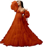 Womens Tulle Robe Maternity Dress for Photoshoot Off Shoulder Bridal Lingerie Maternity Gowns for Babyshower