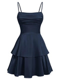 Tiered Satin Homecoming Dresses for Teens Short A Line Tight Spaghetti Strap Formal Cocktail Party Gown 2026