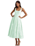 Floral Lace Bridesmaid Dresses for Women Tea Length A Line Pleated Wedding Guest Dress Formal Gown