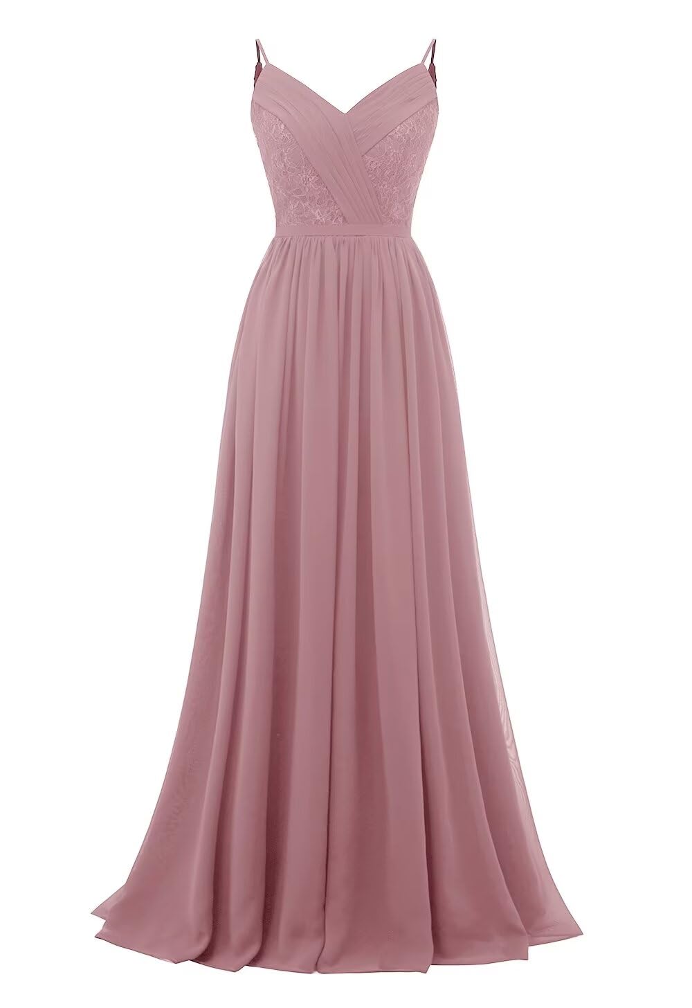 Women's Lace Chiffon Bridesmaid Dresses for Wedding Long Spaghetti Straps Bodice Formal Party Gown with Pockets