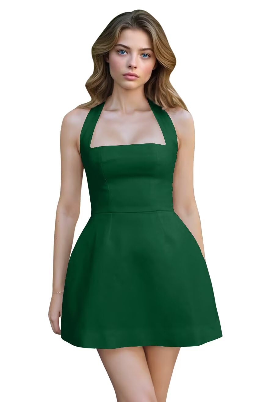 Satin Halter Homecoming Dresses for Teens Short Prom Dress 2027 Mini Formal Evening Cocktail Gowns with Pockets