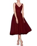 Tea Length A-Line V Neck Formal Evening Party Gowns for Women Sleeveless Puffy Midi Tulle Cocktail Prom Dress