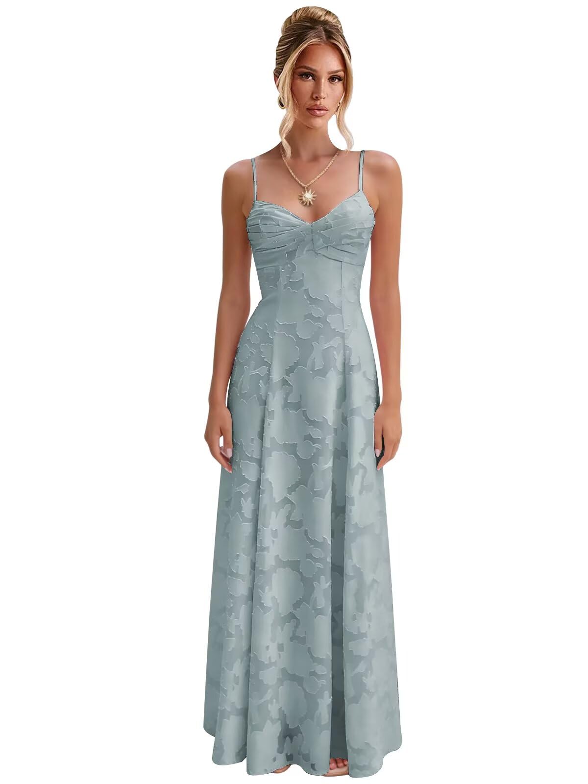 Spaghetti Strap Bridesmaid Dresses for Women Jacquard Floral A Line Long Formal Evening Gown