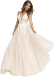 Kingbridal Gowns Lace Appliques Wedding Dresses for Bride Long V Neck Tulle Chiffon A-line Sleeveless Bridal Ball Gown for Women