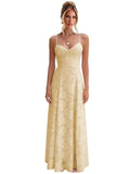 Spaghetti Strap Bridesmaid Dresses for Women Jacquard Floral A Line Long Formal Evening Gown