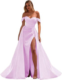 Off The Shoulder Prom Dress 2027 Long Ball Gown with Slit Mermaid Satin Formal Dresses for Women