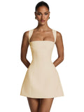 Satin Homecoming Dresses for Teens Square Neck Short Prom Dress Pleated A Line Corset Mini Cocktail Party Gown
