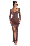 Long Sleeve Mermaid Bridesmaid Dresses for Wedding 2027 Long Velvet Tight Prom Formal Evening Party Gown with Slit