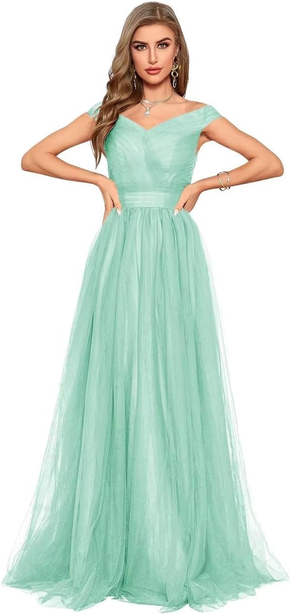 Schulterfreies Ballkleid, langes Ballkleid für Damen, A-Linie, Herzausschnitt, mehrlagiges Tüllkleid für Hochzeit, Abendparty 