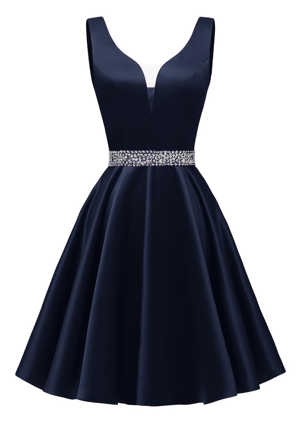 Satin Glitter Homecoming Dresses for Teens Short Prom Dress V-Neck Beaded Evening Formal Cocktail Party Gowns