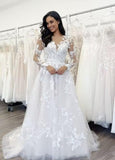 Women's Elegant Lace Beach Wedding Dresses for Bride 2025 with Sleeves Wedding Bridal Gowns