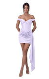 Satin Homecoming Dresses for Teens 2026 Off Shoulder Short Prom Dress Tight Pleated Cocktail Party Gowns