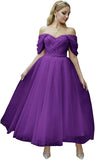 Tulle Tea Length Prom Dresses for Women Off The Shoulder Ball Gowns Teens Sweetheart Beaded Puffy Princess Dress