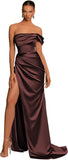 One Shoulder Mermaid Bridesmaid Dresses with Slit 2025 Pleats Satin Formal Evening Gowns for Women