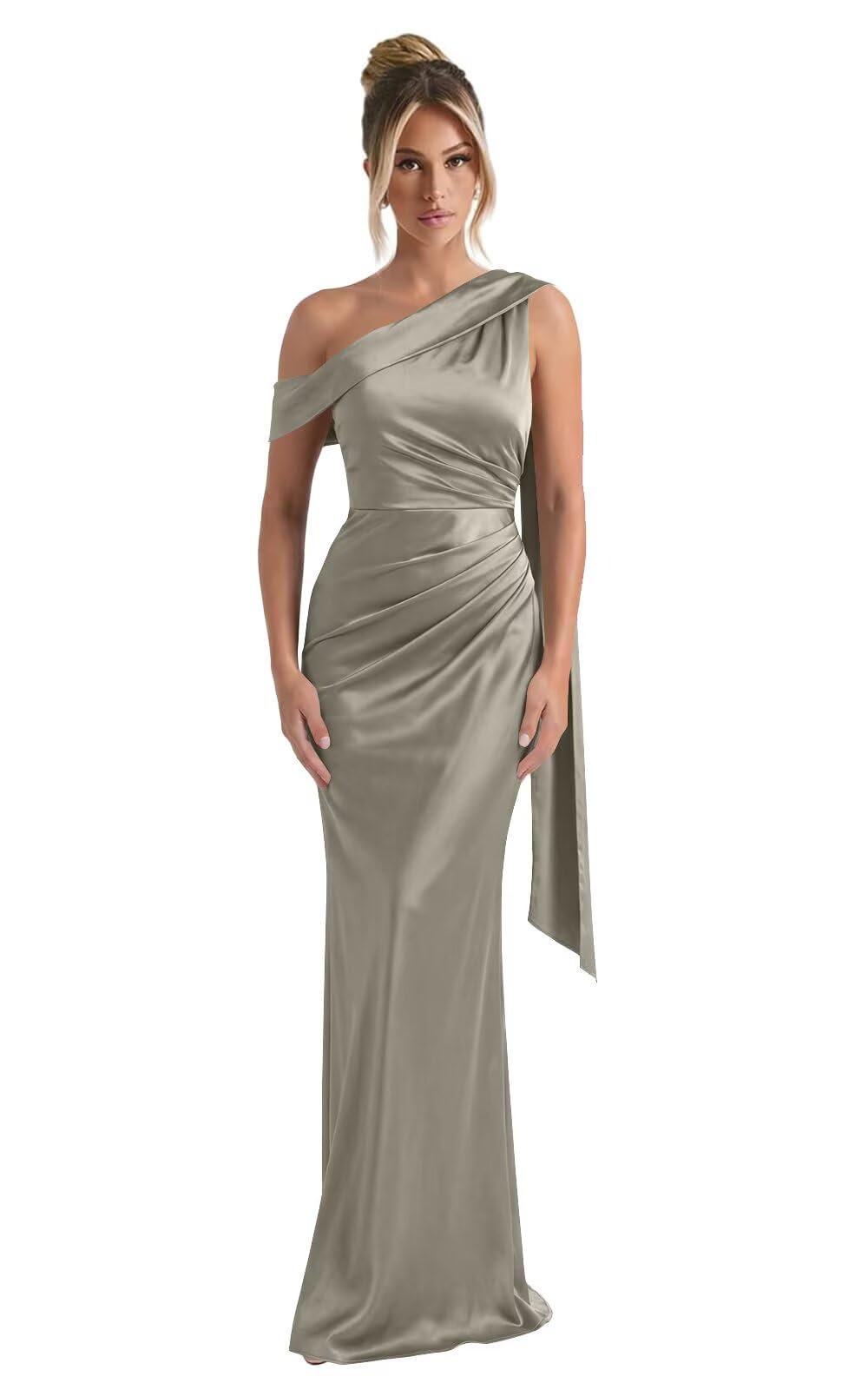 Kingbridal One Shoulder Bridesmaid Dresses for Women Mermaid Satin Formal Evening Maxi Dress