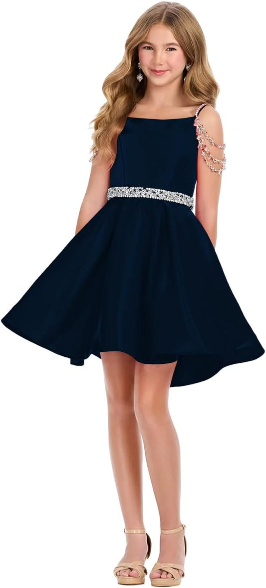 Girl's Satin Father Daughter Pageant Dresses Off Shoulder Short Flower Girl Kids Children Teen Gowns
