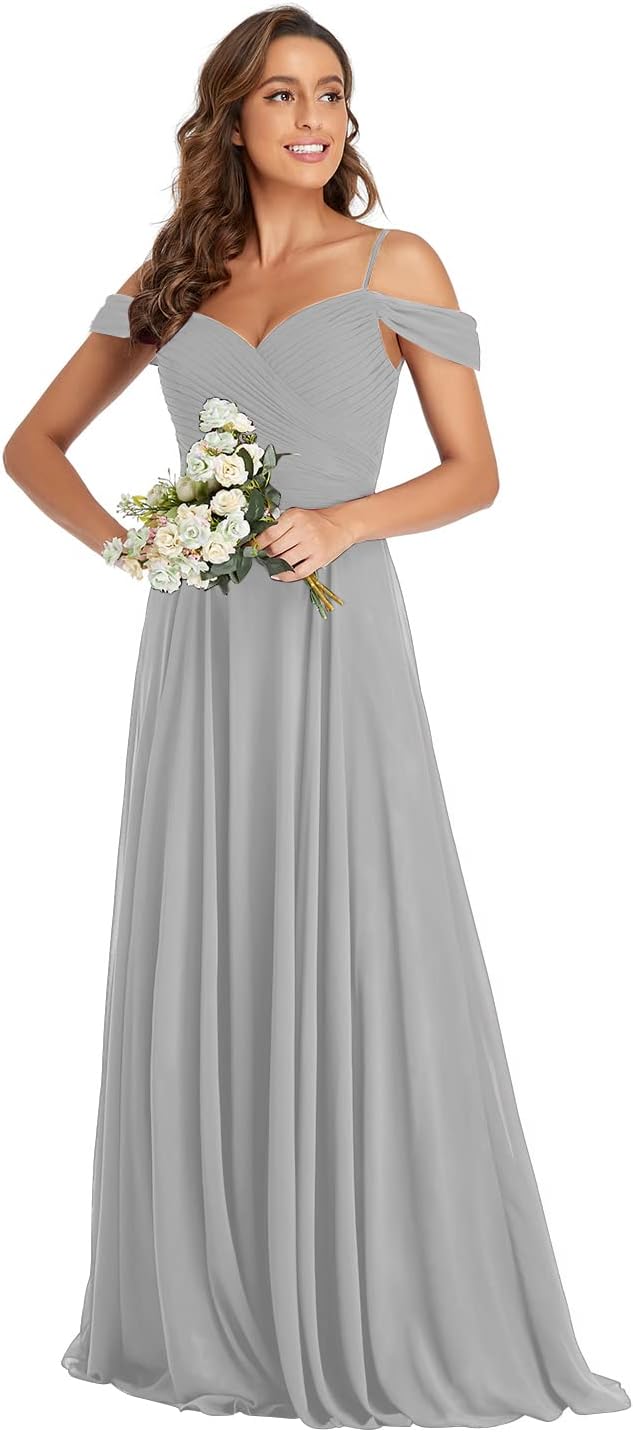 Off The Shoulder Chiffon Bridesmaid Dresses Long Spaghetti Straps A Line Formal Party Dress