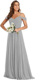 Off The Shoulder Chiffon Bridesmaid Dresses Long Spaghetti Straps A Line Formal Party Dress
