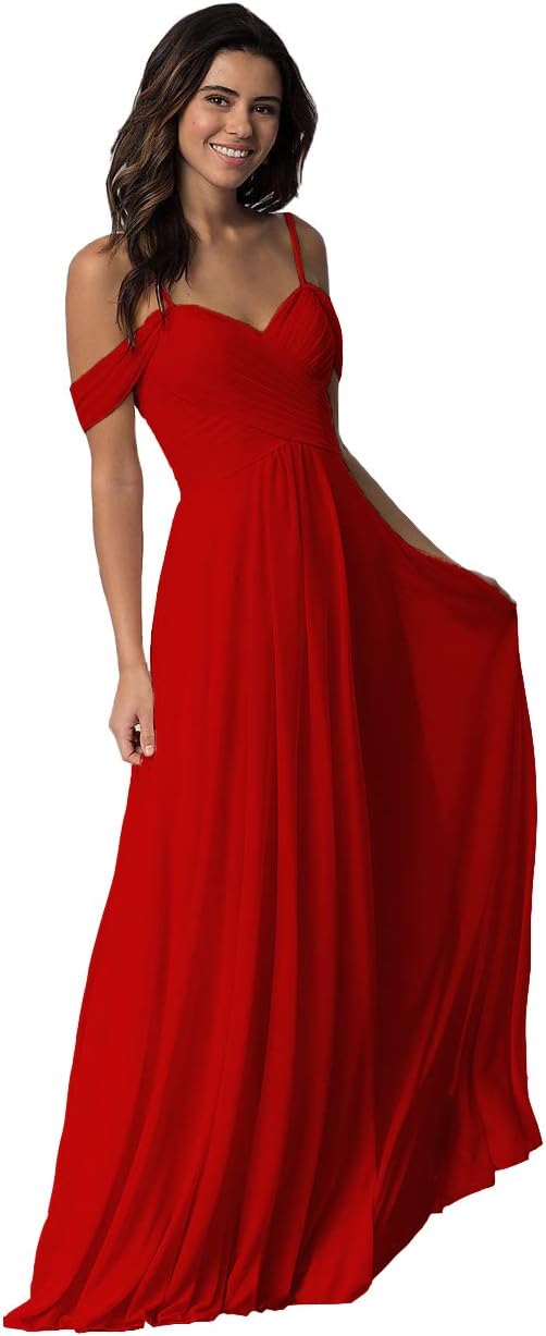 Schulterfreies Chiffon-Brautjungfernkleid mit Taschen für die Hochzeit 