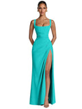 Kingbridal Mermaid Bridesmaid Dresses for Women Square Neck Formal Dress with Slit