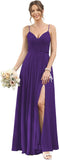 Vestidos de dama de honor largos con tirantes finos y bolsillos, plisados, formales, de noche, con abertura 