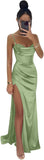 Women's Satin Prom Dresses 2025 Split Halter Mermaid Corset Beaded Formal Dresses Evening Gowns