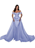 Mermaid Satin Prom Dresses for Women 2027 Long Off Shoulder Ruched Corset Formal Evening Dress Detachable Train