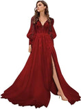 Long Sleeve Tulle Prom Evening Dresses Long Lace Applique A Line Ball Gown 2027