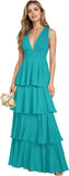 V Neck Chiffon Bridesmaid Dresses for Women 2027 Long Tiered A-Line Ruffles Formal Evening Party Dress