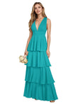 V Neck Chiffon Bridesmaid Dresses for Women 2027 Long Tiered A-Line Ruffles Formal Evening Party Dress