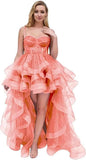 Spaghetti Cocktail Party Dress for Women High-Low Ruffled Summer Dress Long Trailing Prom Ball Gown