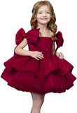 Sparkly Sequin Puffy Flower Dresses Short Girls A Line Princess Bow Knot Birthday Party Dress