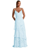 Spaghetti Strap Floral Bridesmaid Dresses for Women Tiered Ruffle A-Line Long Formal Prom Dress