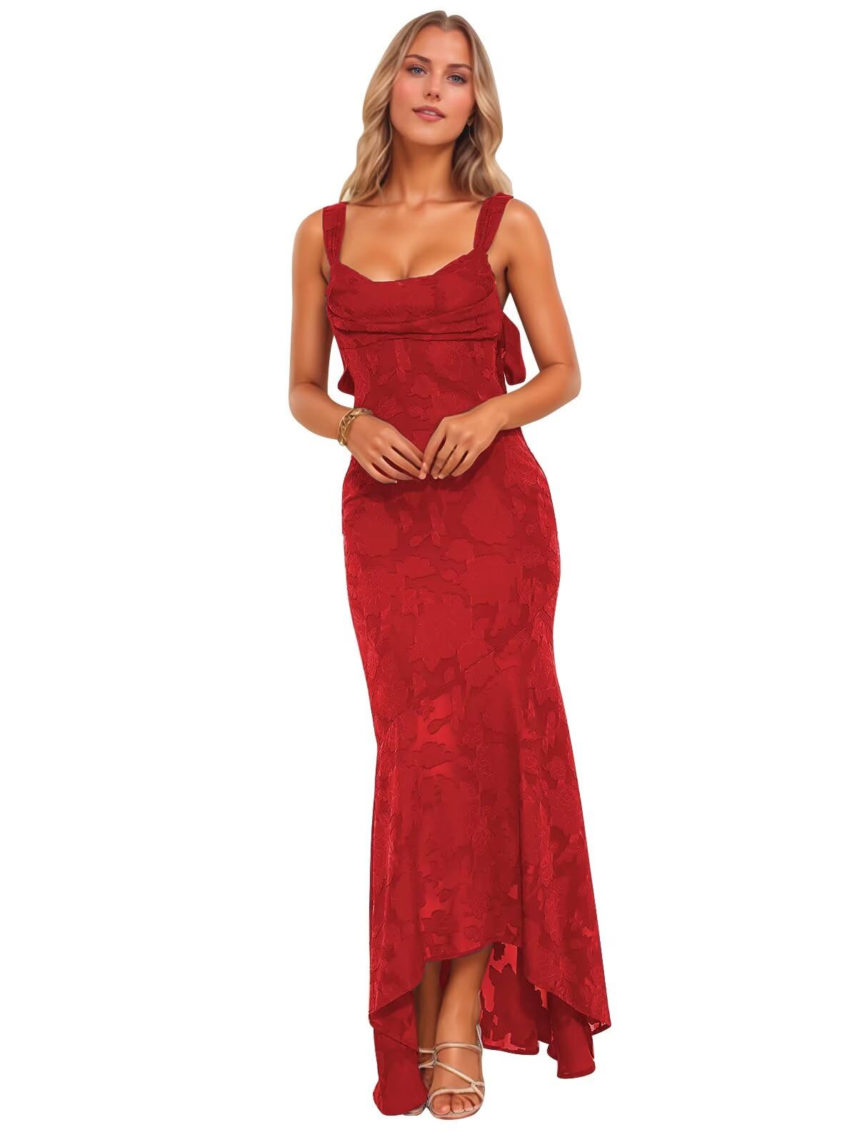 Jacquard Laces Prom Dress for Women Bridesmaid Dresses Bow Strapless Long Formal Wedding Party Gown