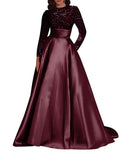 Kingbridal Gowns Long Sleeve Sequin Prom Dresses for Women Satin A-line Formal Dress 2026 Sparkly Evening Party Gowns with Pockets