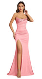 Mermaid Satin Prom Dresses for Women Strapless Sequin Formal Dress 2027 Pleated Evening Party Gowns with Slit