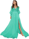 Long Sleeve Tulle Prom Evening Dresses Long Lace Applique A Line Ball Gown 2027