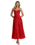 Jacquard Tulle Prom Dresses Spaghetti Straps Formal Evening Party Dress Tea Length