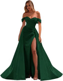 Vestidos de fiesta de satén con hombros descubiertos, corte sirena, fruncido, de noche formal, para mujer 