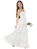 Chiffon Pleated Junior Bridesmaid Dress Princess Birthday Tiered Ruffle Prom Gown Wedding Long Flower Girl Dress