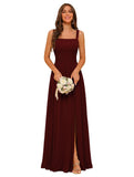 Square Neck Bridesmaid Dress Spaghetti Straps Chiffon Long Formal Dress for Women