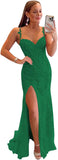 Women's Lace Mermaid Prom Dresses Long with Slit Mermaid Spaghetti Straps Backless Formal Evening Gowns