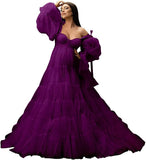 Womens Tulle Robe Maternity Dress for Photoshoot Off Shoulder Bridal Lingerie Maternity Gowns for Babyshower
