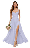 Chiffon Bridesmaid Dresses for Women Long Spaghetti Straps A-line Pleated Formal Evening Party Gowns with Pockets