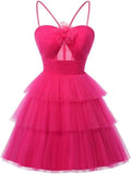 Tulle Homecoming Dresses 2027 Layered Spaghetti Straps Short Prom Dress A-Line Prom Cocktail Party Gown