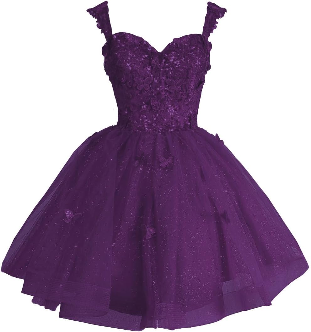 Off Shoulder Glitter Tulle Homecoming Dresses for Teens 3D Butterfly Short Prom Dress Sequin Quinceanera Dresses
