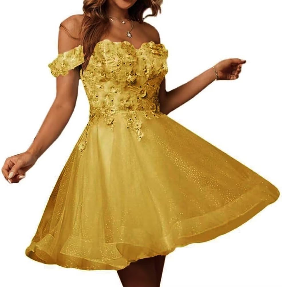 Sparkly Tulle Homecoming Dresses for Teens 2027 3D Flowers Cocktail Gowns Off Shoulder Short Prom Dresses
