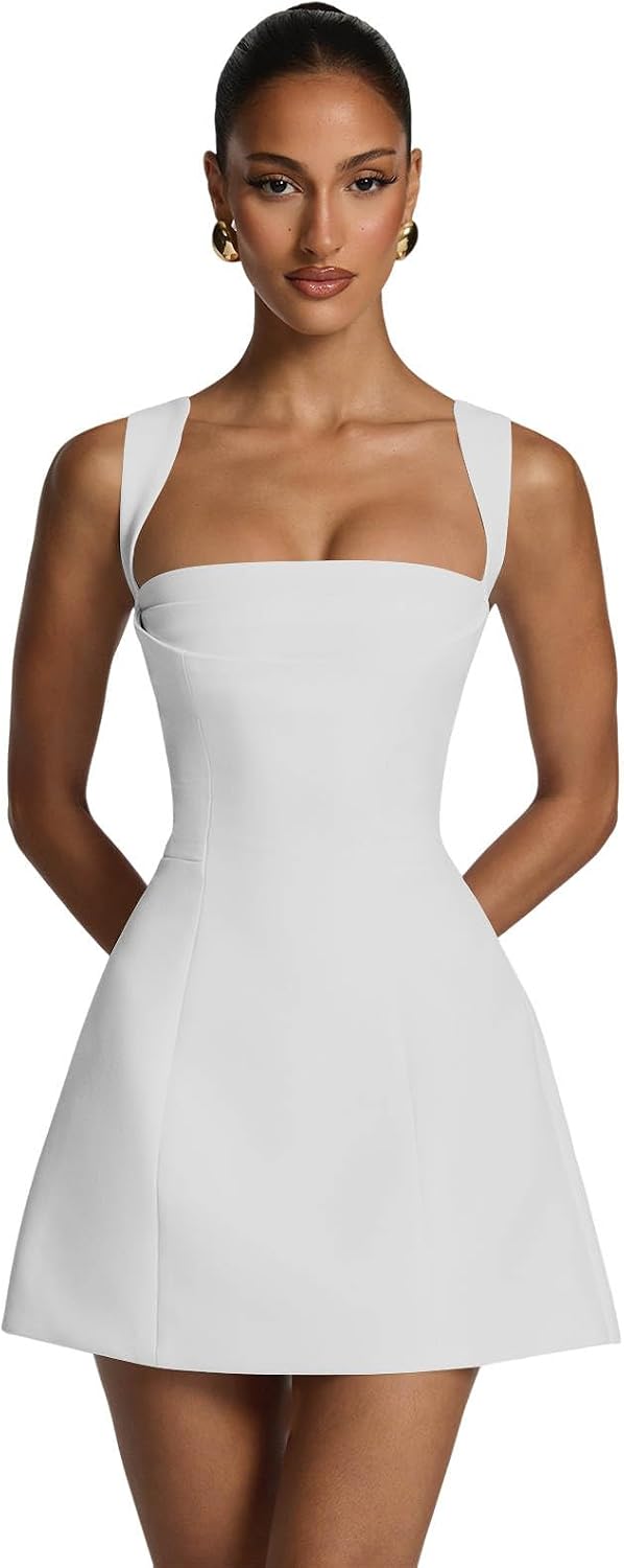 Satin Homecoming Dresses for Teens Square Neck Short Prom Dress Pleated A Line Corset Mini Cocktail Party Gown