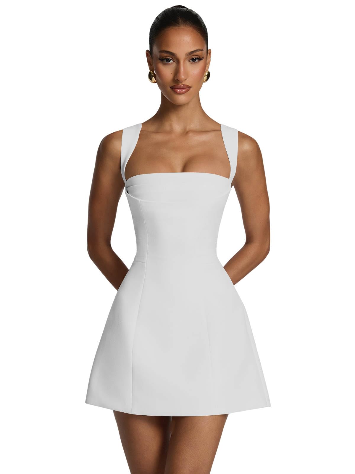 Satin Homecoming Dresses for Teens Square Neck Short Prom Dress Pleated A Line Corset Mini Cocktail Party Gown